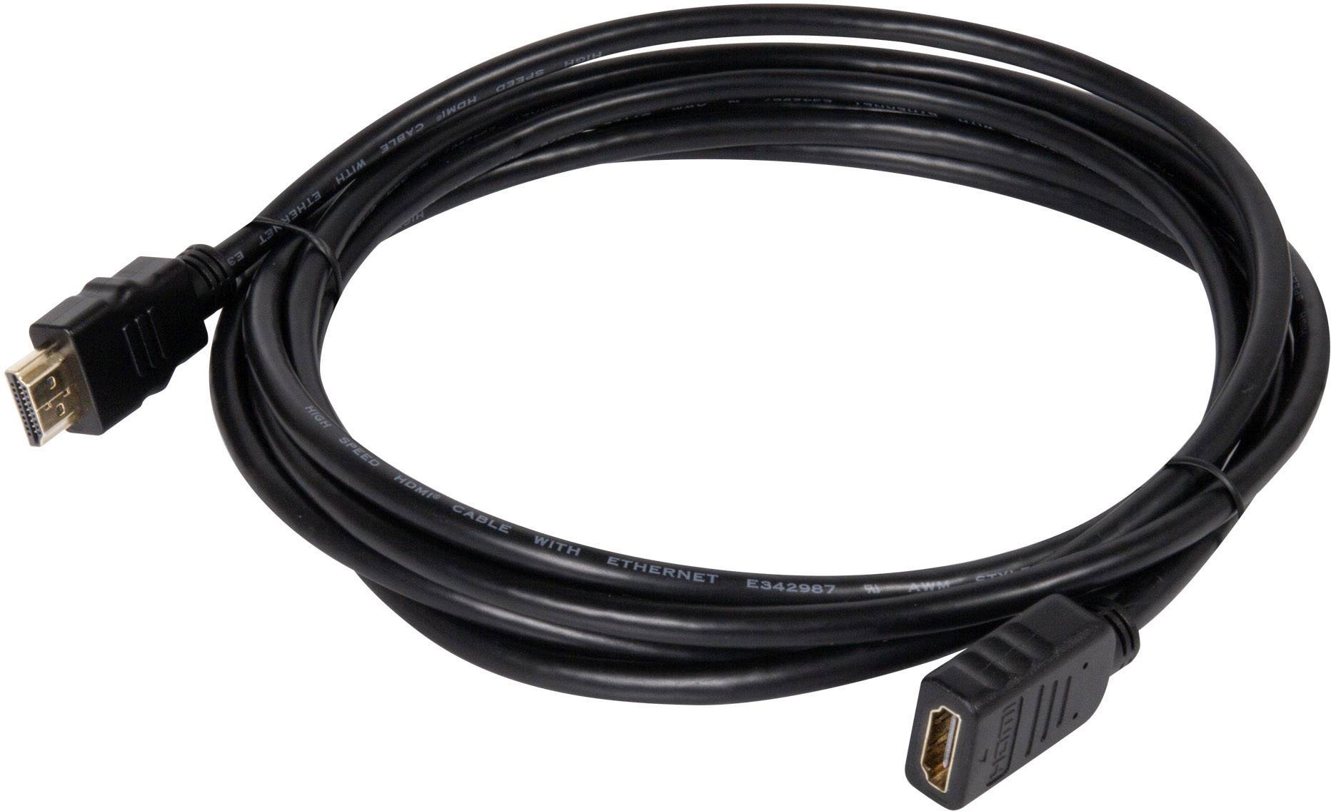 Černý HDMI kabel svinutý do klubíčka, s konektorem na každém konci.