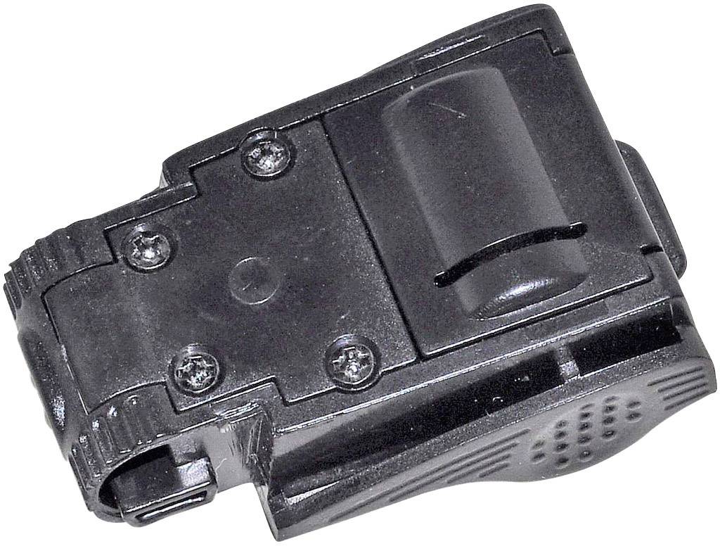 Černý klipový úchyt na opasek s několika šrouby, používaný k upevnění předmětů na opasek.