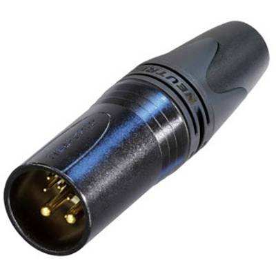 Černý XLR konektor se třemi zlatými kolíky. Používá se pro vysoce kvalitní audio připojení.