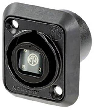 Čtvercový černý USB port s kulatým lemováním a čtyřmi malými otvory v rozích. Označený nápisem 'NEUTRIK'.