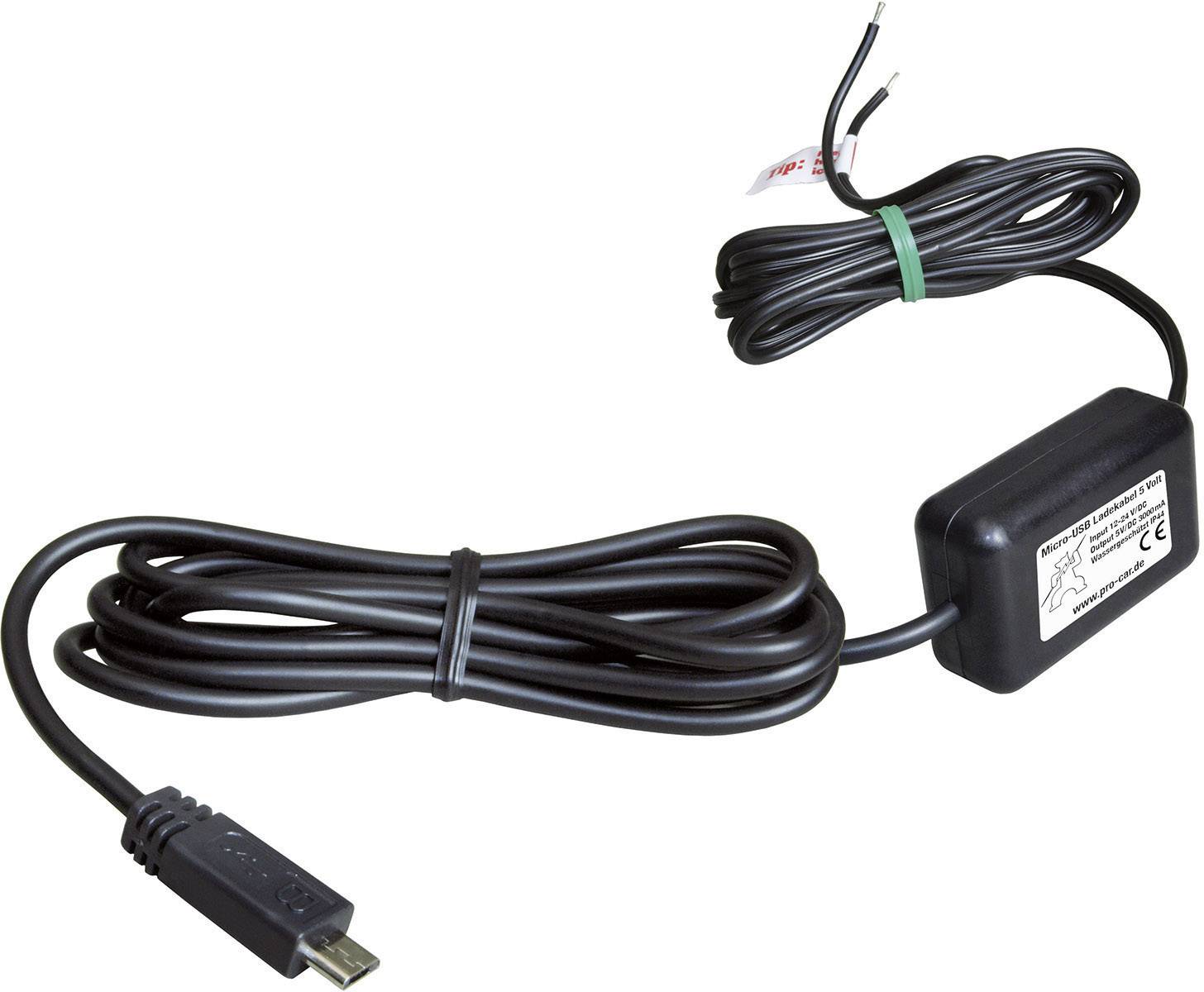 ProCar Micro USB nabíjecí kabel IP44 3000 mA Proudová zatížitelnost (max.)=3 A Pro přímé připojení na baterii 12 V na 5 V, 24 V na 5 V