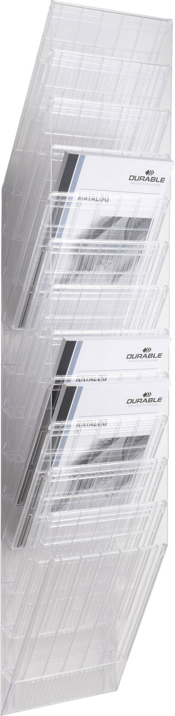 Durable FLEXXIBOXX 12 A4 1709763400 držák prospektů  transparentní DIN A4 na výšku  Počet přihrádek 12 1 sada (š x v x h) 242 x 1115 x 135 mm