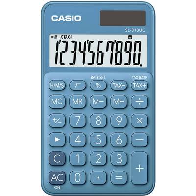 Modrý kalkulátor s displejem zobrazujícím čísla '1234567890'. Jsou viditelné tlačítka pro základní matematické operace a daňové výpočty.