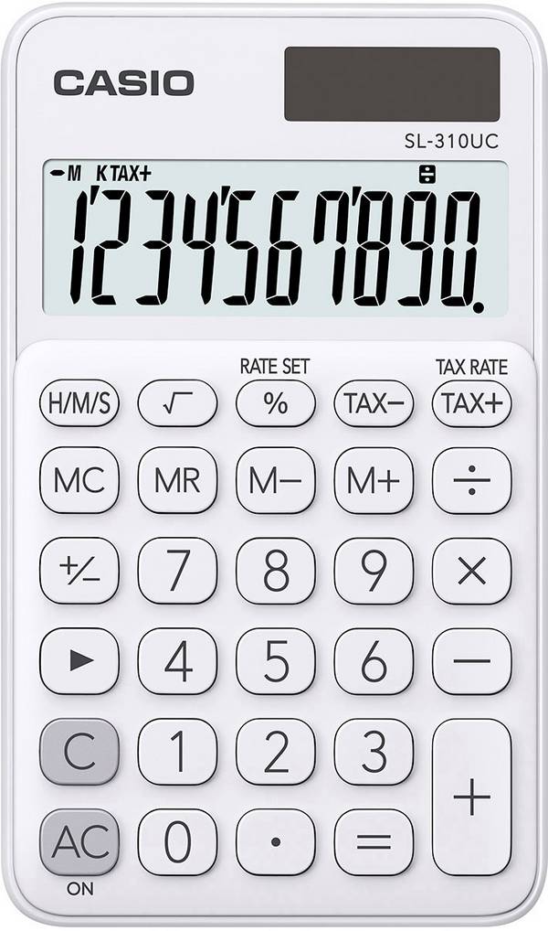 Casio SL-310UC  kapesní kalkulačka, displej (počet míst) 10, solární napájení, na baterii, bílá
