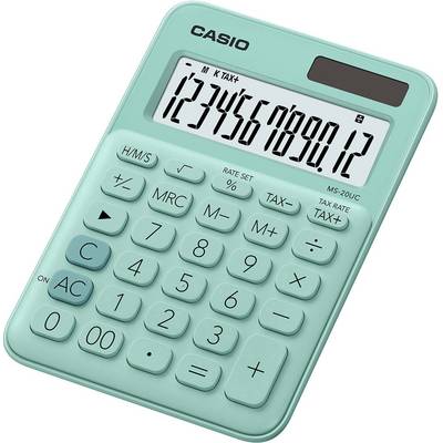 Tyrkysový kalkulátor s digitálním displejem zobrazuje číslo '1234567890.12'. Tlačítka obsahují standardní funkce.