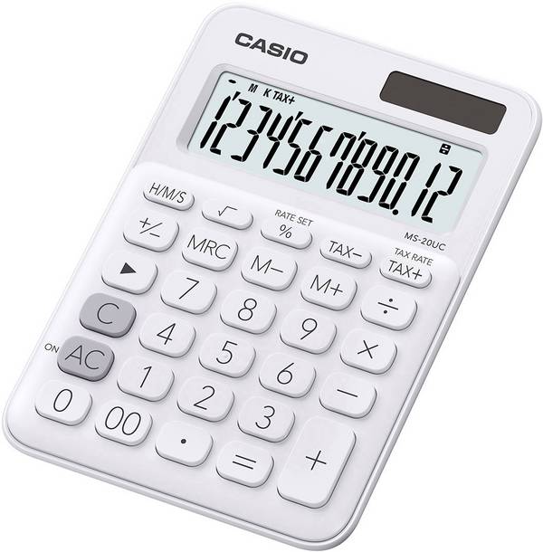 Casio MS-20UC  stolní kalkulačka, displej (počet míst) 12, solární napájení, na baterii, bílá