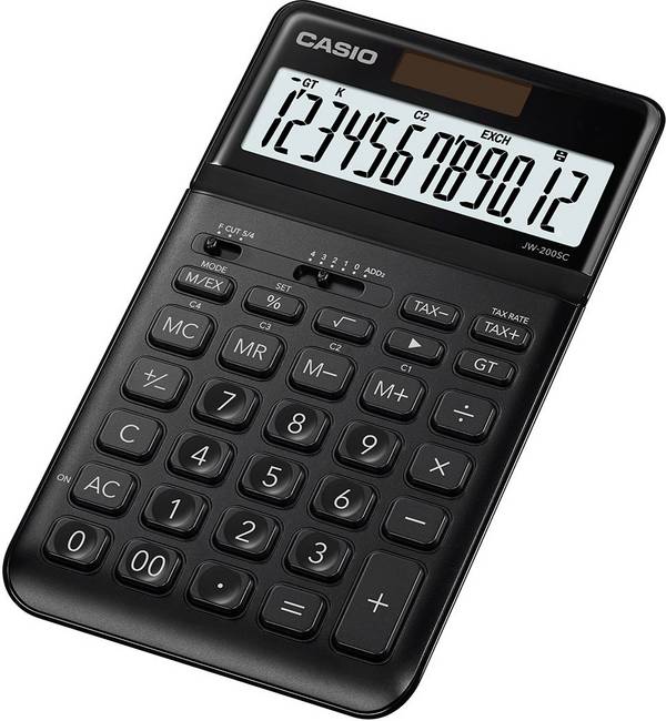 Casio JW-200SC-BK  stolní kalkulačka, displej (počet míst) 12, solární napájení, na baterii, černá