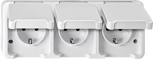 Schneider Electric 3násobný spínání ve vlhkých místnostech kompletní sada zásuvka s ochranným kontaktem se sklopným víkem  AQUASTAR  polární bílá MEG2390-8019 1 ks