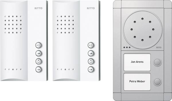 Ritto by Schneider RGE1891420 kabelový domovní telefon kompletní sada, pro 2 rodiny, stříbrná, bílá, 3857204