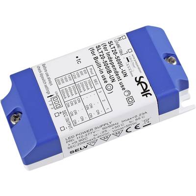 Napájecí zdroj pro LED pásky, model SLT20-500IL-UN, 20W, 500mA, vhodný pro samostatné použití, třída ochrany II, certifikováno CE.