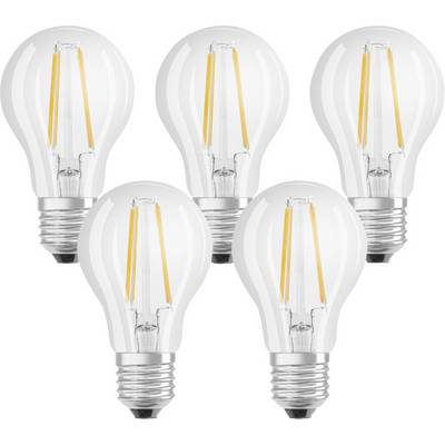 Pět LED žárovek v klasickém tvaru s viditelnými vlákny na bílém pozadí, symbolizujících energetickou úspornost.