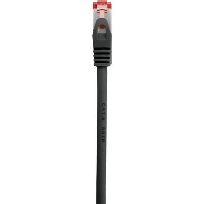 Černý síťový kabel s červeným aretačním klipem konektoru, vhodný pro připojení CAT6 STP.
