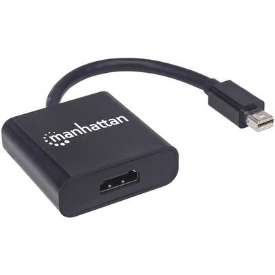 Černý HDMI adaptér s Mini DisplayPort konektorem, označený nápisem 'manhattan'; propojuje zařízení s HDMI výstupem s DisplayPort vstupem.