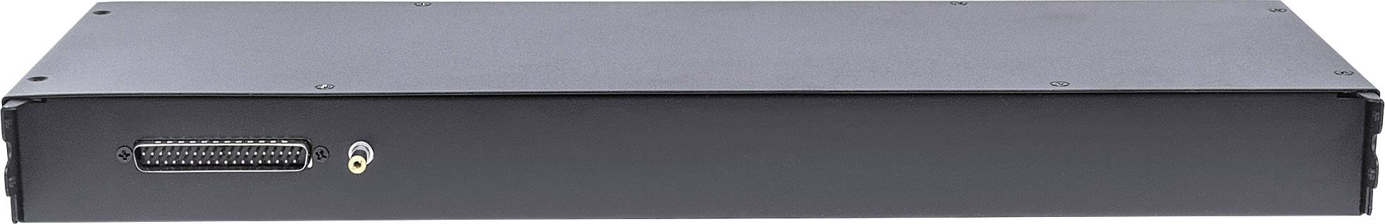 Kovový rack mount šasi 1HE s několika předními konektory pro servery nebo síťová zařízení.