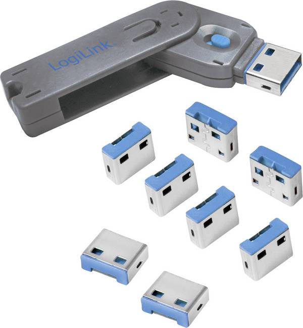 LogiLink zámek portu USB AU0045 sada 8 ks stříbrná, modrá zámek s klíčem vč. 1 klíče AU0045