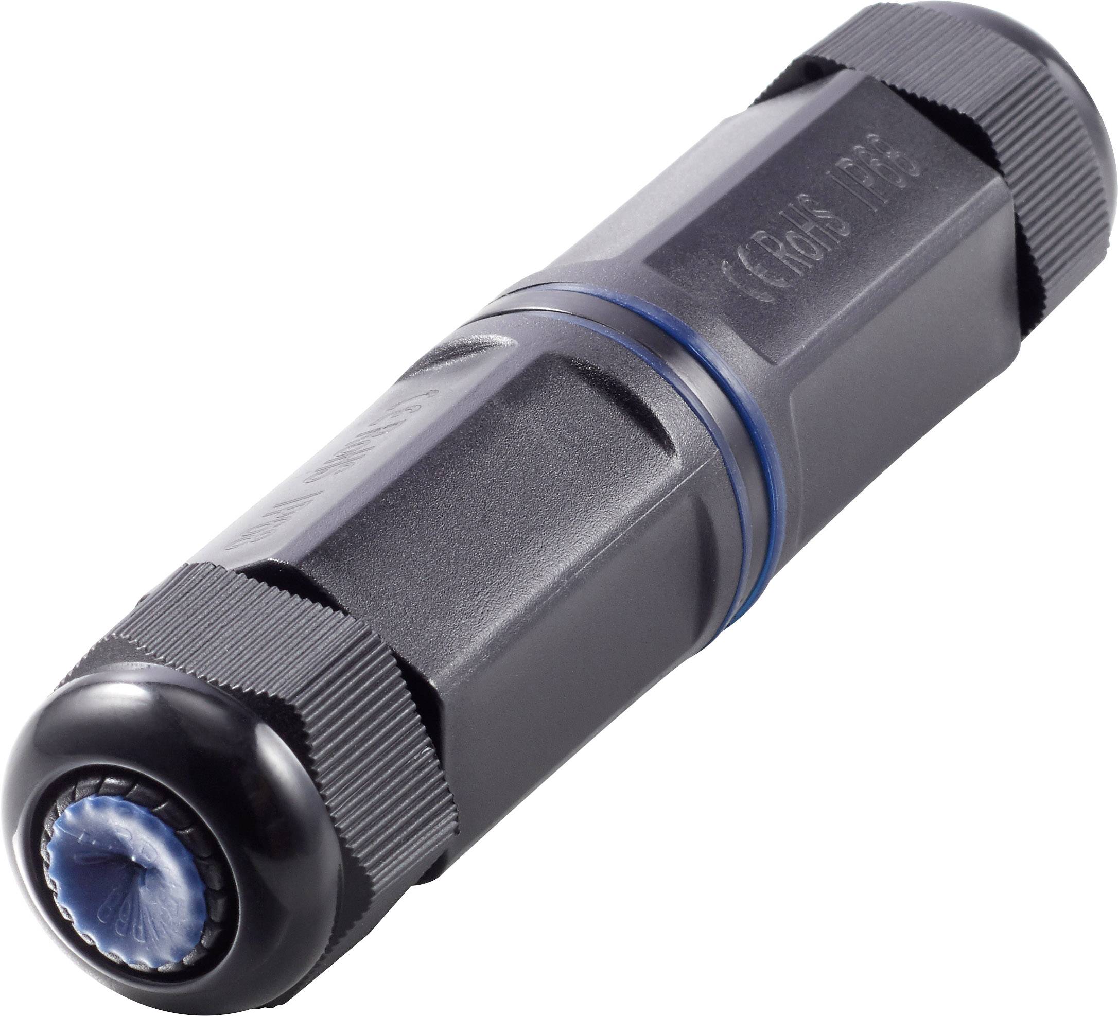 Elektronické zařízení s černým krytem a modrými akcenty v cylindrickém tvaru.