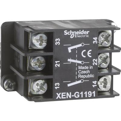 Relé 'XEN-G1191' od společnosti Schneider Electric se šroubovými svorkami, vyrobené v České republice. Černé pouzdro s bílými značkami.