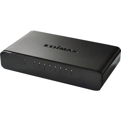 Černý síťový switch s nápisem 'EDIMAX' na horní straně. Osm číslovaných LED indikátorů na přední straně.