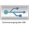 Symbol USB konektoru se šipkou. Text pod ním: 'Napájení přes USB', což naznačuje možnost napájení pomocí USB.