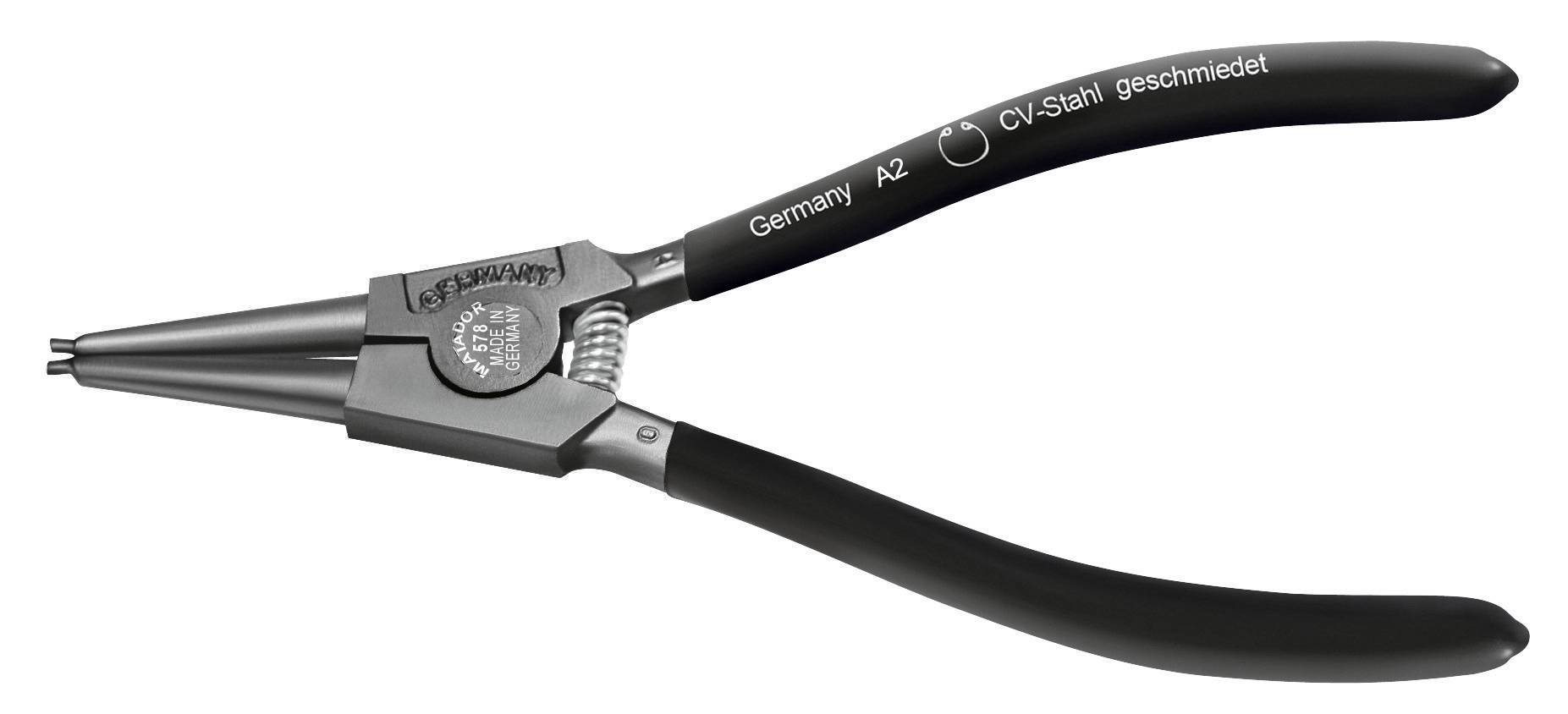 Černé kulaté kleště se dvěma zužujícími se hroty a ergonomickými úchopy, vhodné pro přesnéuchopení a ohýbání drátu.