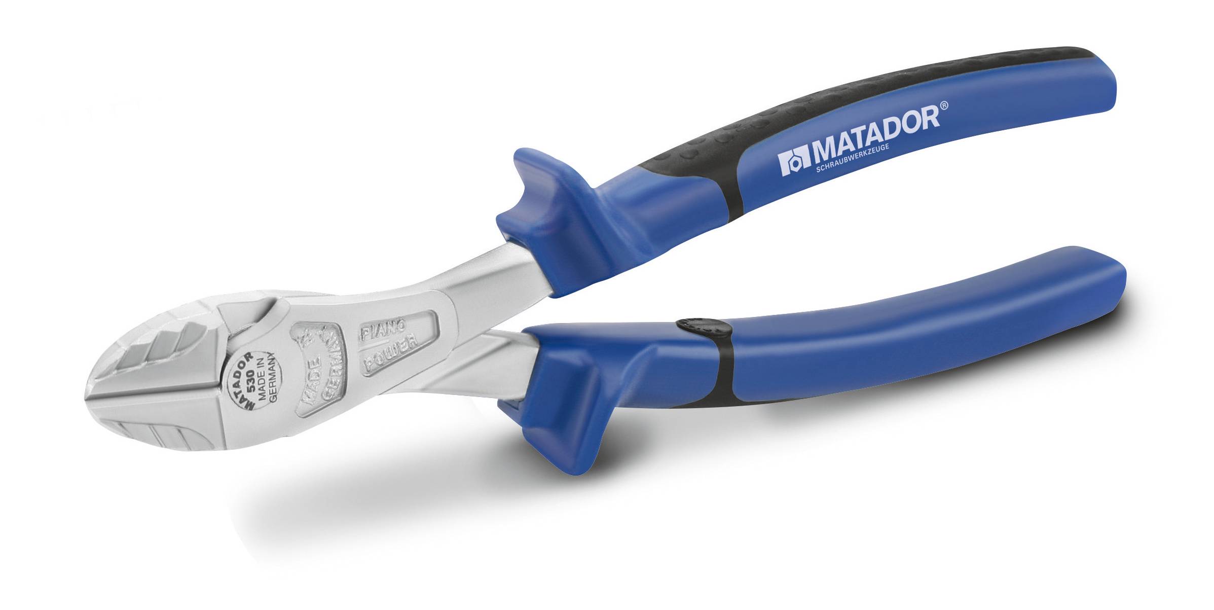 Modrý boční štípací kleště s ergonomickou rukojetí a lesklou řeznou plochou, vhodné pro řezání drátů a kabelů.