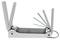 Stříbrné multifunkční nářadí s několika skládacími šestihrannými klíči, vhodné pro opravy nebo úpravy.