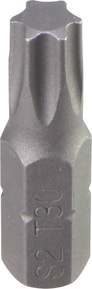 Obrázek šedého šestihranného nástavce šroubováku Torx s vyražením 'S2 T30' na straně.