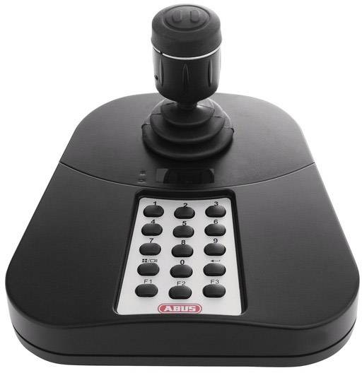 Černý joystick s klávesnicí pro ovládání bezpečnostních systémů, včetně numerických a funkčních tlačítek.