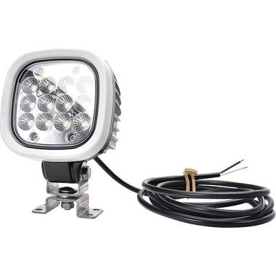 LED pracovní reflektor s 9 svítícími diodami, namontovaný na kovovém držáku, vedle něj kabel s odhalenými vodiči.