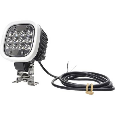 Čtvercový LED reflektor s devíti viditelnými čočkami, upevněný na kovovém držáku, s dlouhým napájecím kabelem.