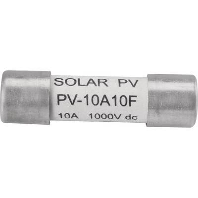 Pojistka s nápisem 'SOLAR PV PV-10A10F 10A 1000V dc', vhodná pro solární fotovoltaické aplikace.