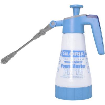 'Gloria Foam Master FM 10' modrý tlakovací postřikovač s dlouhou postřikovací trubicí, vhodný pro aplikaci čisticích prostředků nebo chemikálií.