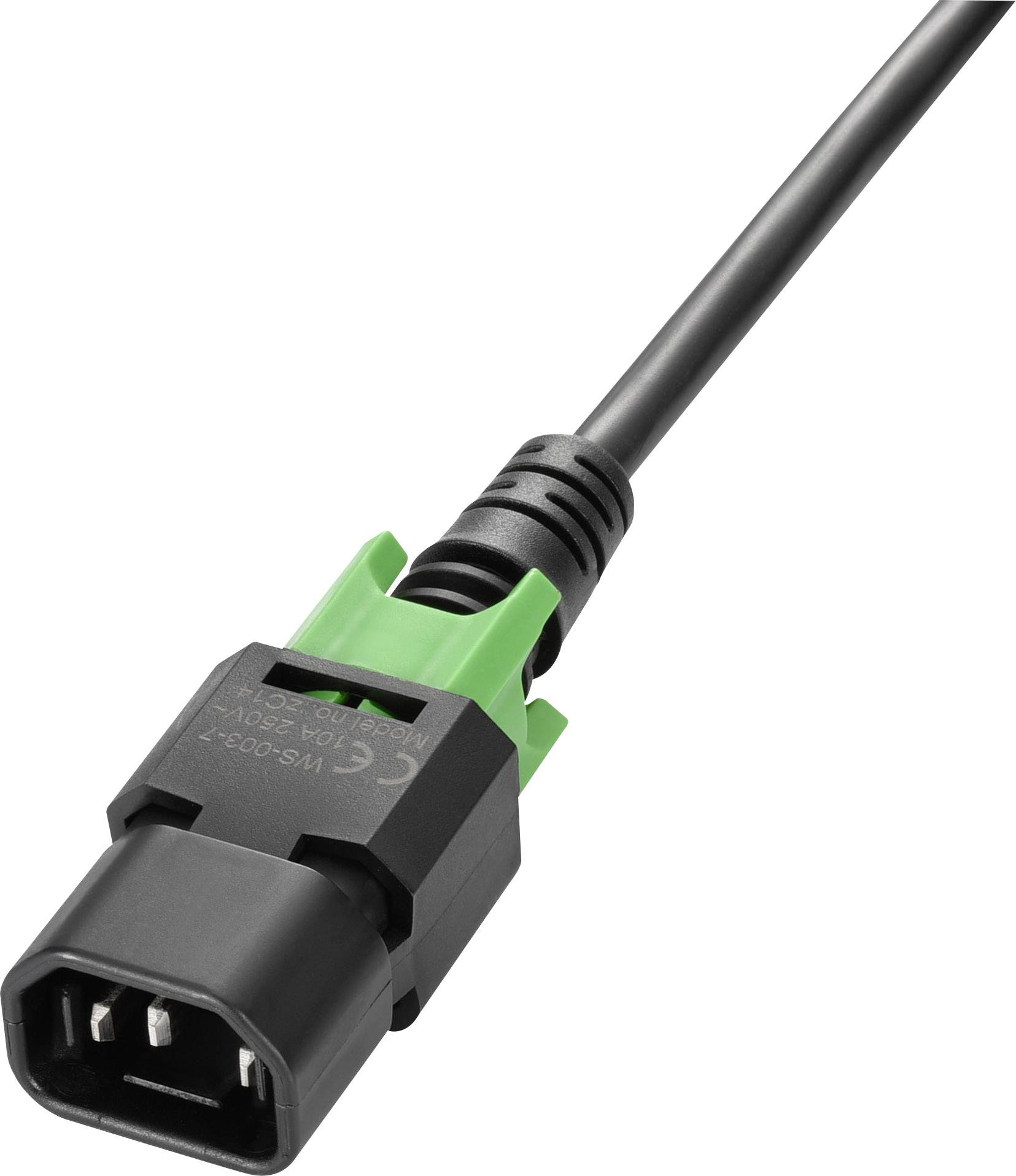 Elektrický kabel se zeleným a černým konektorem, který se používá pro napájení nebo přenos dat.