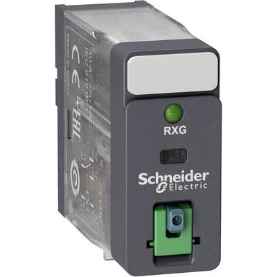Průmyslový stykač Schneider Electric s označením 'RXG'. Komponenta pro řízení elektrických obvodů, šedo-zelené barvy.