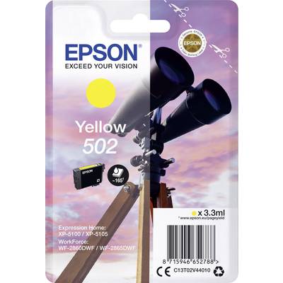Inkoustová cartridge Epson 502 žlutá. Kompatibilní s modely XP-5100, XP-5105, WF-2860DWF, WF-2865DWF. Obsahuje 3,3 ml inkoustu.