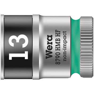 Nástrčný klíč Wera 8790 HMB HF non-impact o velikosti 13 vykazuje robustní design a vnitřní stranu označenou zeleně.