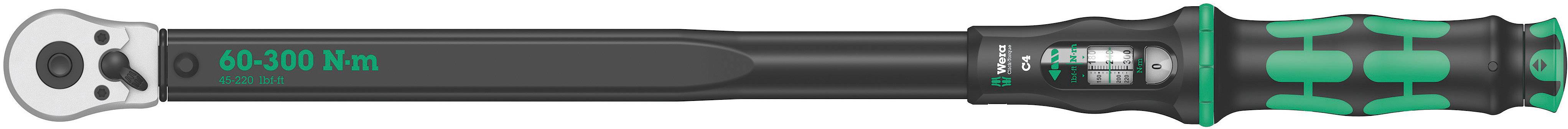 Momentový klíč se stupnicí a nastavením pro 40-200 Nm. Dobře uchopitelná, ergonomická rukojeť a ráčnová hlava. Vhodný pro přesné utahování šroubů.