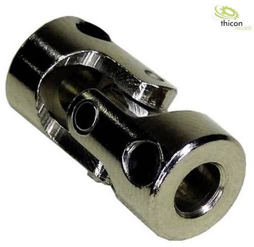 Kovový konstrukční prvek kloubu s několika otvory a spoji, který by mohl být součástí mechanické nebo modelářské sestavy.