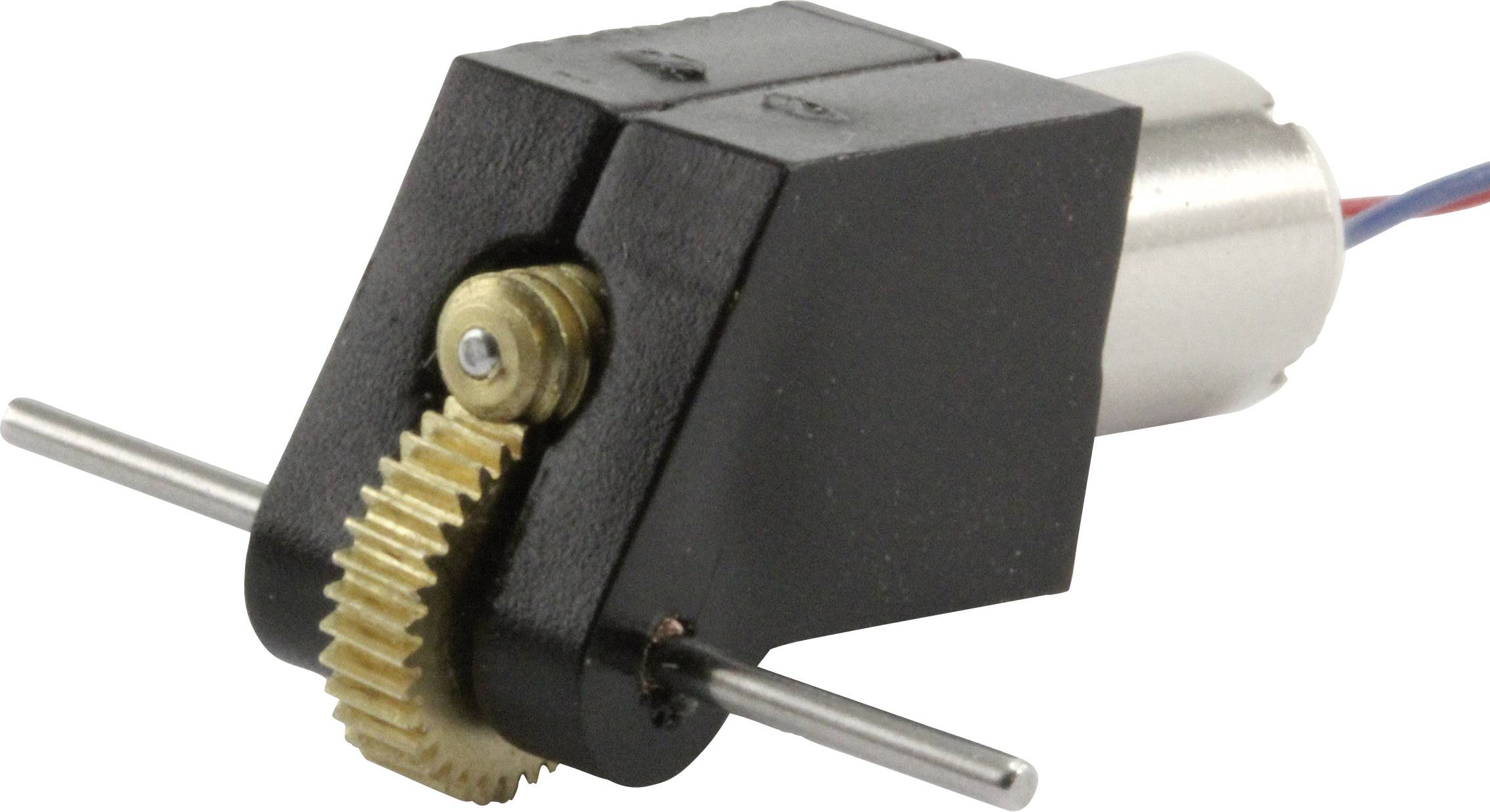 Malý elektromotor se zlatým ozubeným kolem na přední straně, vhodný pro přesné mechanické aplikace.