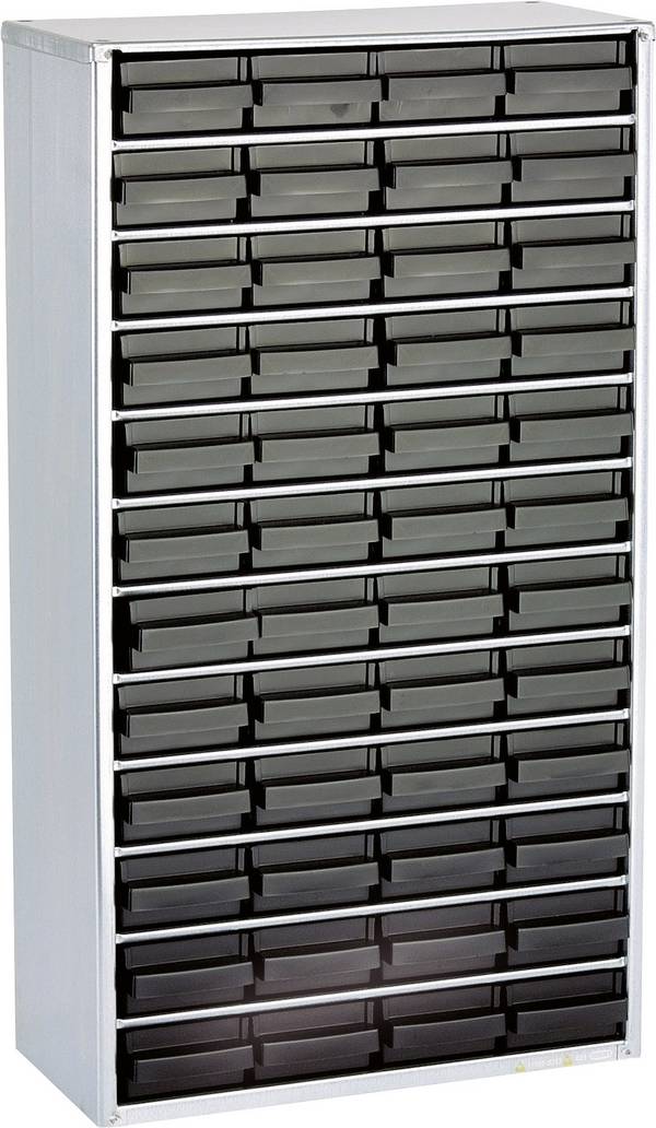 ESD raaco 1248-01 ESD ocelový zásobník (d x š x v) 306 x 150 x 552 mm přihrádek: 48 vč. zemnicího kabelu Obsah 1 ks