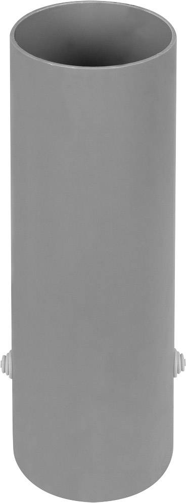 Šedá plastová trubka, stojící vertikálně, se dvěma postranními šrouby uprostřed.