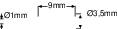 Rozměrový výkres: Vzdálenost 9 mm mezi dvěma svislými čarami. Průměr konců čar: 1 mm vlevo, 0,5 mm vpravo.