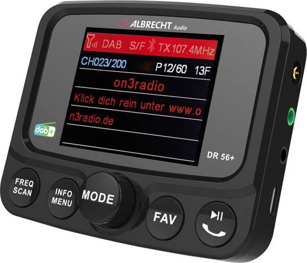 Albrecht DR56+ DAB+ rádio adaptér do auta uchycení přísavkami, streamování hudby přes Bluetooth