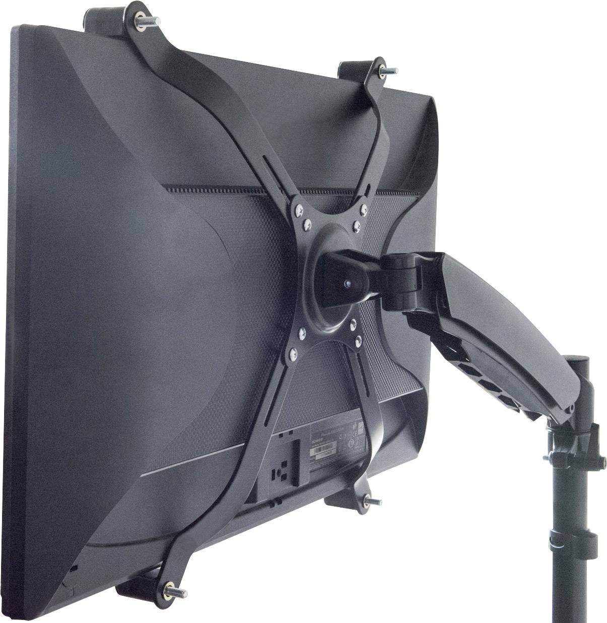 Monitor je uchycen flexibilním, nastavitelným ramenem, které je připevněno ke stojanu.