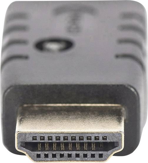 Detailní záběr HDMI konektoru. Zobrazuje piny a obdélníkovou strukturu používanou pro přenos audio a video signálů.