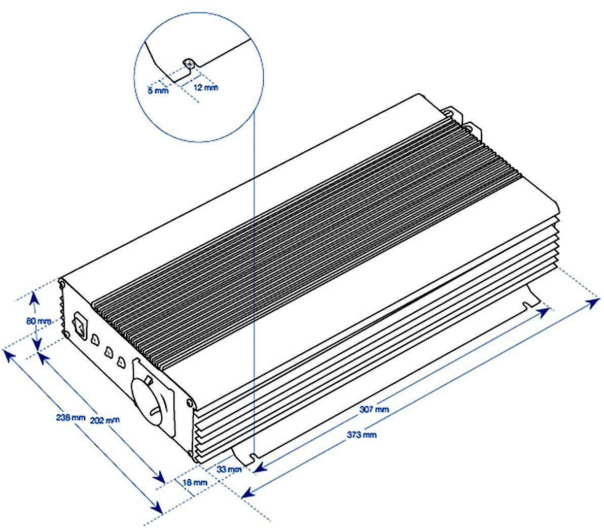 Technický výkres obdélníkového elektronického zařízení s rozměry: 268 mm délka, 202 mm šířka, 80 mm výška.