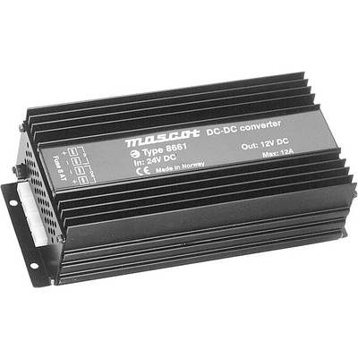 Měnič stejnosměrného napětí 'Mascot' typ 8661, vstup: 24V DC, výstup: 12V DC, maximální proud: 12A, vyrobeno v Norsku.
