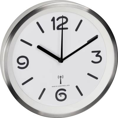 Analogové hodiny se stříbrným lemem, ukazující 10:10. Černé číslice a ručičky na bílém ciferníku, bez dalších značení.