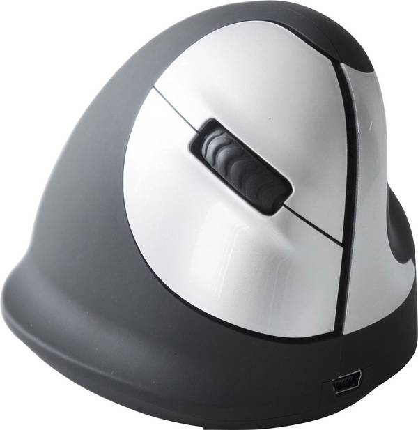 R-GO Tools RGOHEWL optická ergonomická myš, přenos bezdrátový, 4 tlačítko, 1750 dpi, černá, stříbrná