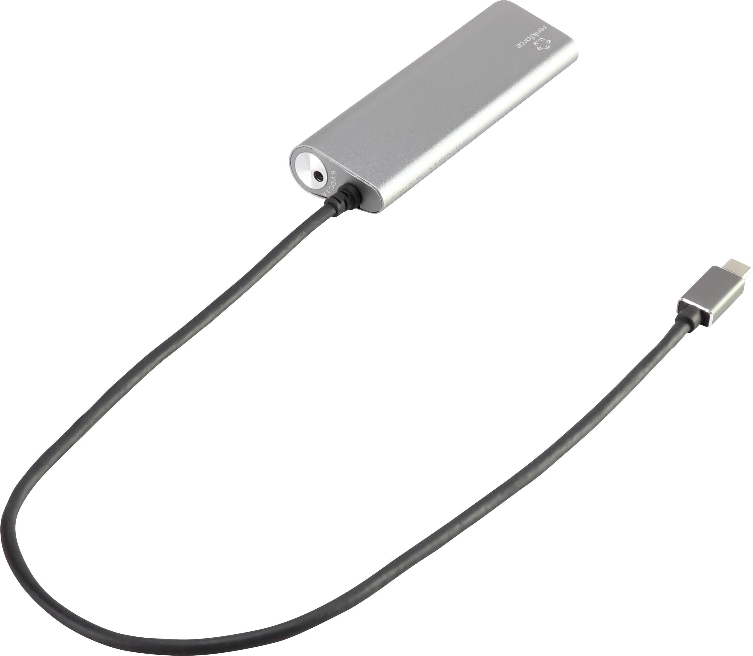 Šedý USB-C kabel s úzkým, protáhlým adaptérem, vhodný pro přenos dat nebo nabíjení elektronických zařízení.